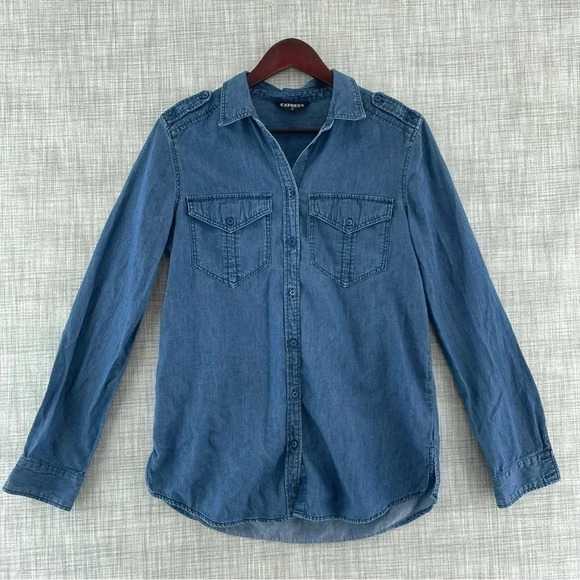 Express Long Sleeve Button Up Cotton Blend Women's Shirt SP  -7755/9 - Picture 1 of 9